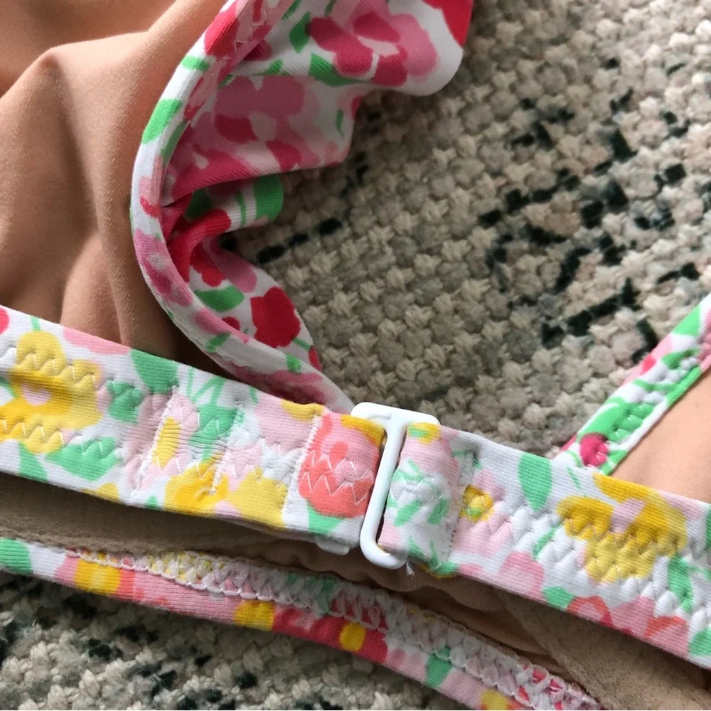 J. Crew Pink Floral Ruffle Triangle Bikini Top